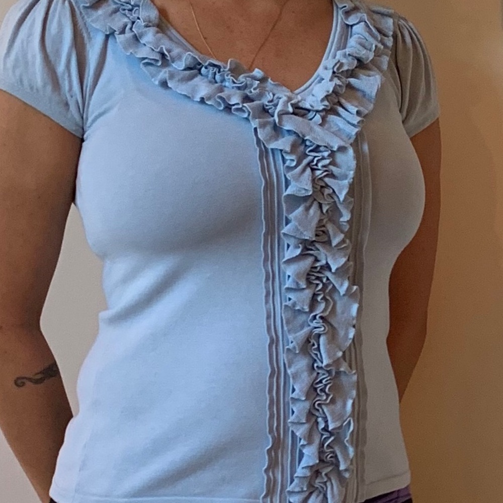 Antionio Melani blue ruffled blouse Small